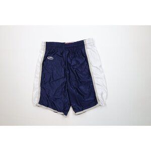 Vintage 90s Rawlings Mens 32 Color Block Silky Nylon Baseball Shorts Navy Blue